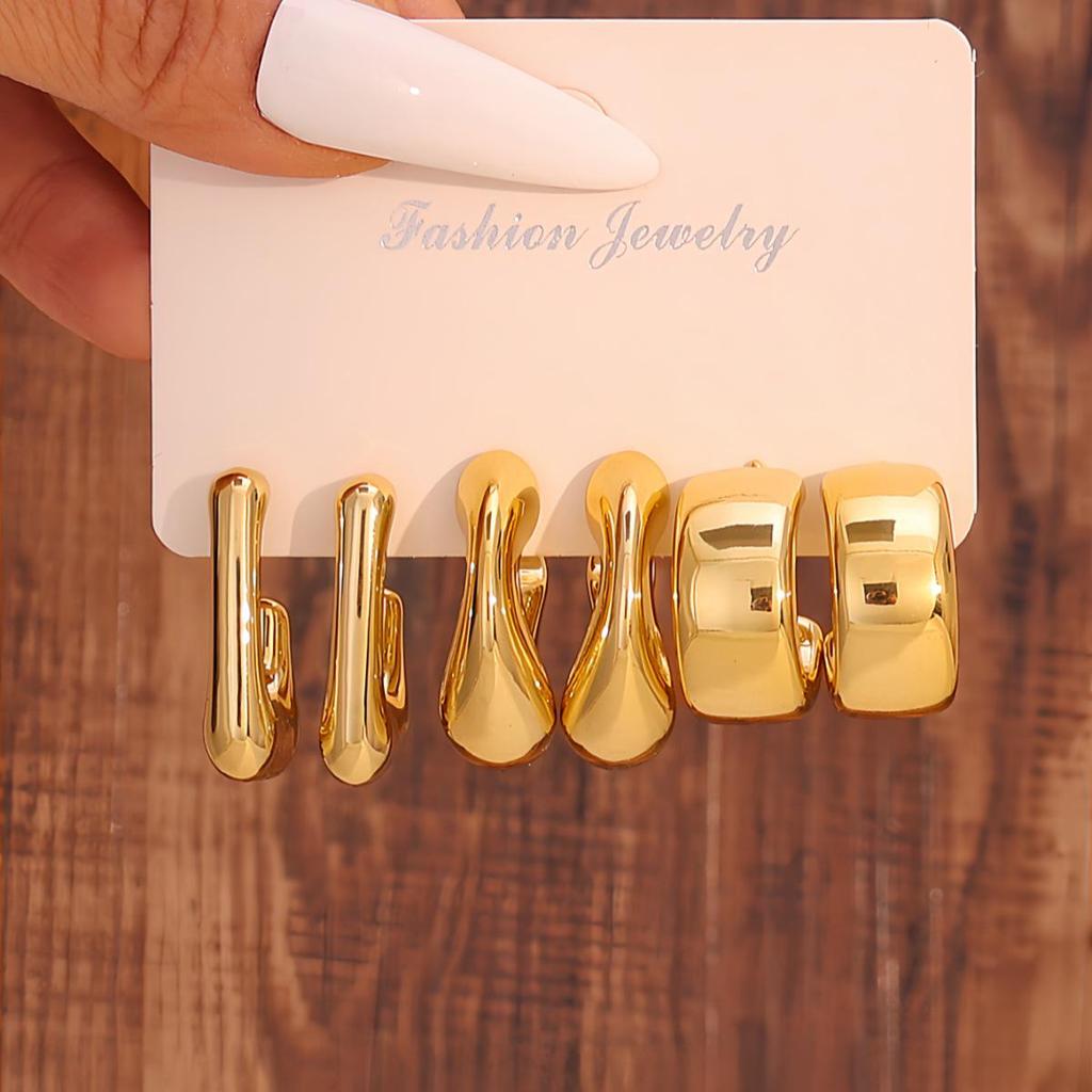Women's Geometric Gold Teardrop and Twist Earring Set (3-9 Pairs)
