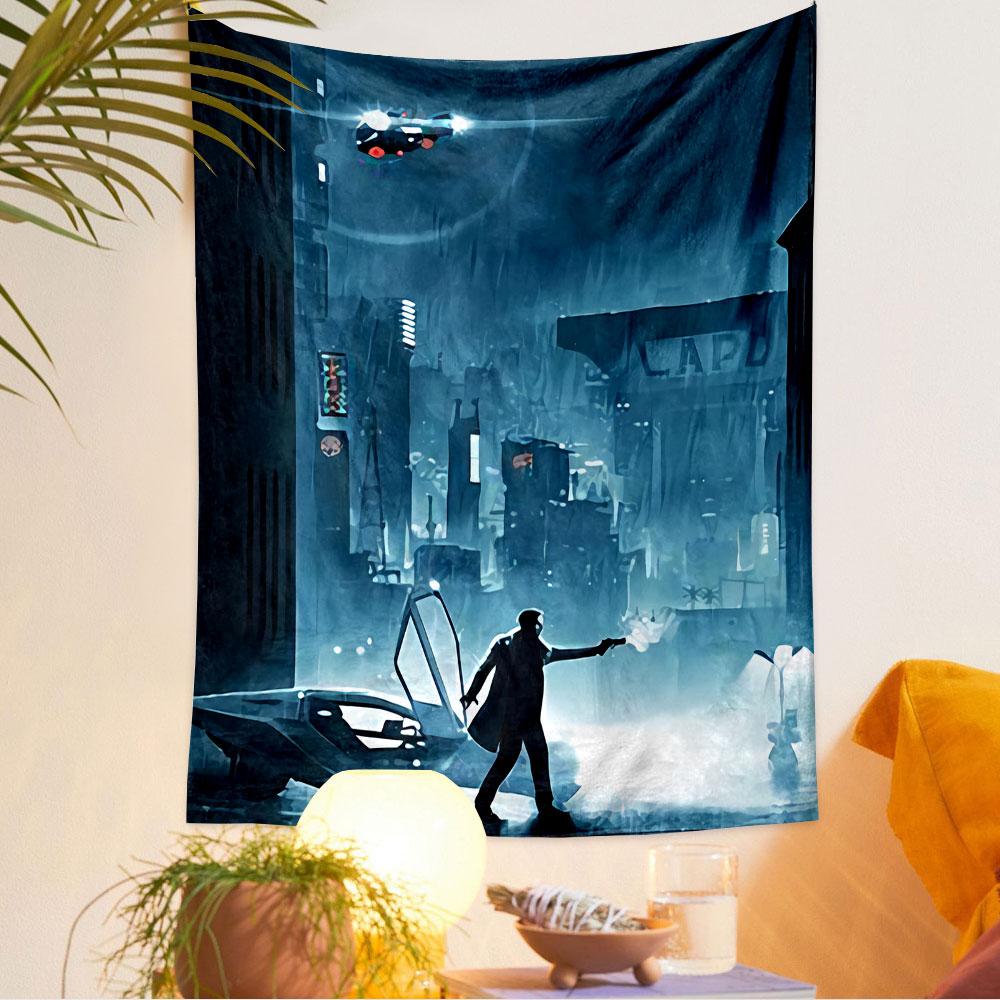 Blade Runner LAPD Tapestry Wall Hanging, Police Badge Neon Sign Art, Futuristic Wall Decor for Bedroom Living Room Dorm