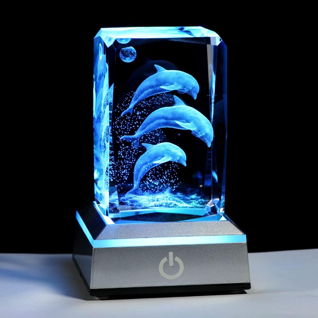 A popular gift for and perfect for wedding and K9 Crystal Dolphin LED Light Base with USB women, wives, girlfriends, husbands, birthdays,