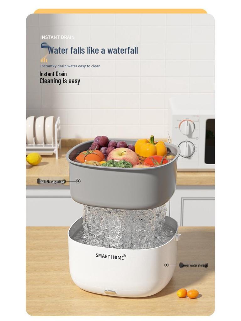Multifunctional Ultrasonic Vegetable & Fruit Washer with Large Capacity Basin and Drain Basket