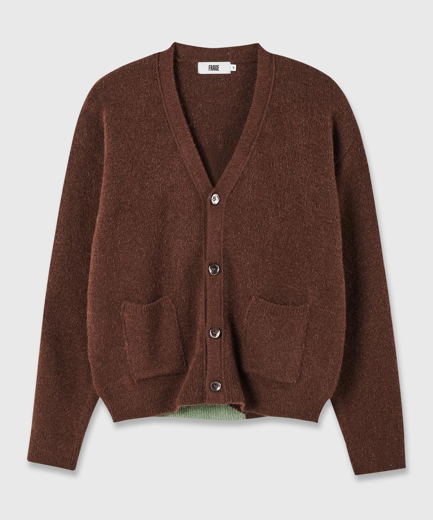 FRAGE Alpaca Semi-Crop Color Block Knit Cardigan - Brown