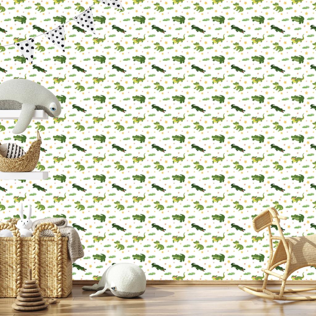 Crocodile Wallpaper White, Lime and Green for Living Room and Bedroom 50x1000