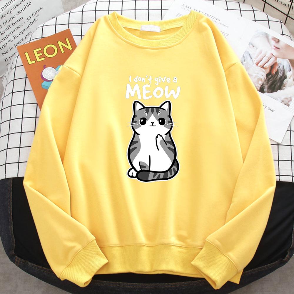 Women's Simple Autumn Womens Sweatshirt I Don'T Give A Meow Funny Cat Cartoon Animalmale Print Hoody Fleece Pullovers Tops