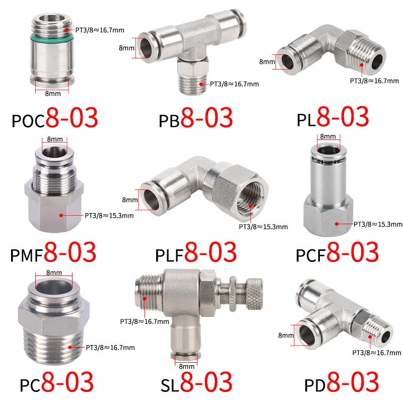 SUS 304 Edelstahl Pneumatikschlauchfitting PC PCF PL PE PU 8mm Vollmetall Schnellverschluss Rohrverbinder Gelenk 1/2 1/8 1/4 3/8 Motordichtungen 6