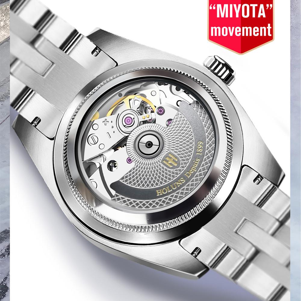 HOLUNS Reloj de Oro para Hombre de Diseñador Clásico de Lujo Acero Completo Japón MIYOTA Automático Mecánico de Cuerda Automática Reloj de Pulsera de Negocios