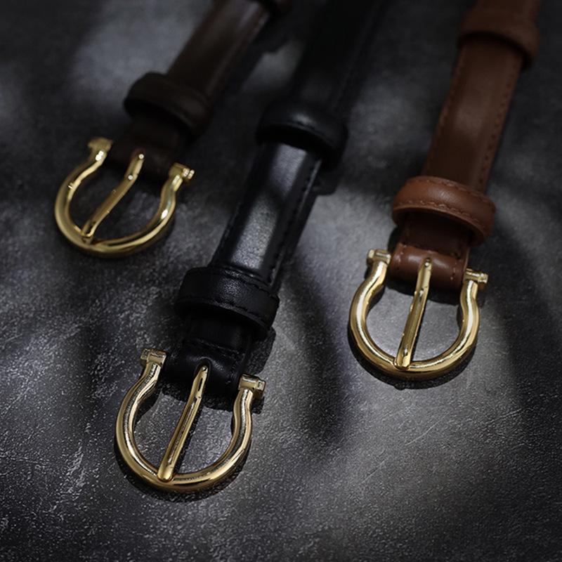 Women's Exquisite Style Genuine Leather Belt with French Gold Buckle – Versatile and Luxurious.