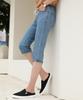 Ppaeppae Rolled-Up All-Elastic Drawstring 3/4 Length Denim Pants