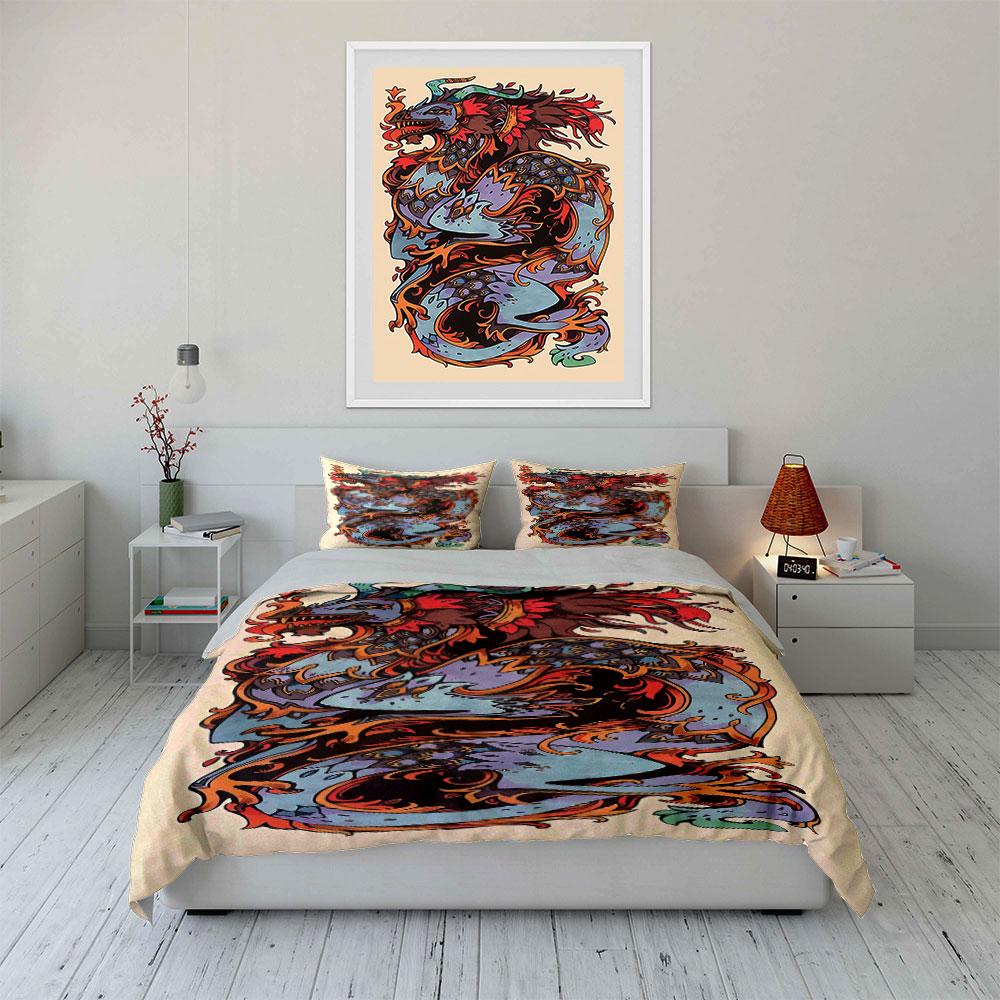 Dragon with swirling flames. Bedding sets Duvet cover sets Duvet covers Pillowcases(1 * Duvet Cover 2 * Pillowcases without duvet insert)