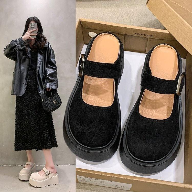 Small man heightens platform Mary Jane single shoes women's 2025 spring and summer new Japanese retro versatile bag head half slippers