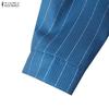 ZANZEA Women Casual V-Neck Loose 3/4 Sleeve Stripe Dress