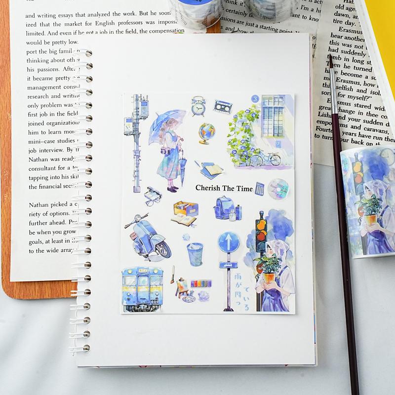 PET Tape Beautiful Time Series Garden Scenery Character Pattern Hand Account Landscape Tape DIY Greeting Card Cup Decoration