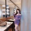 Sexy low-cut strap mesh solid color dress long-sleeved tight hip skirt work clothes autumn and winter