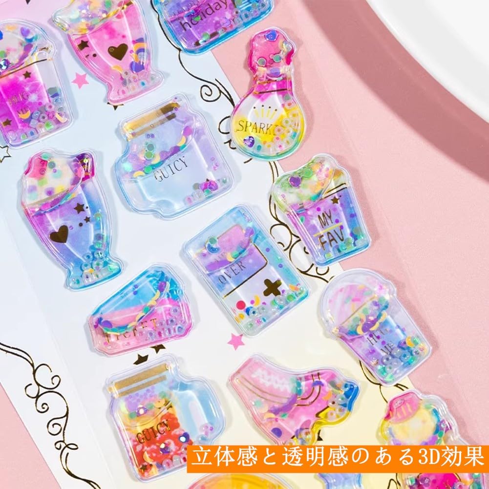 3D PVC Capsule with perfect for journal water phone and Ideal for DIY and Water-filled Stickers, 1/3/6-pack, sequins, sparkly, cute, rewards,