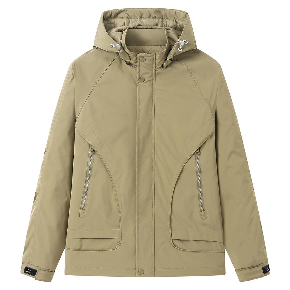 Men's Spring and Autumn Jacket Solid Color Cotton Hooded Windbreaker Outdoor Sports Jacket Men's Jacket