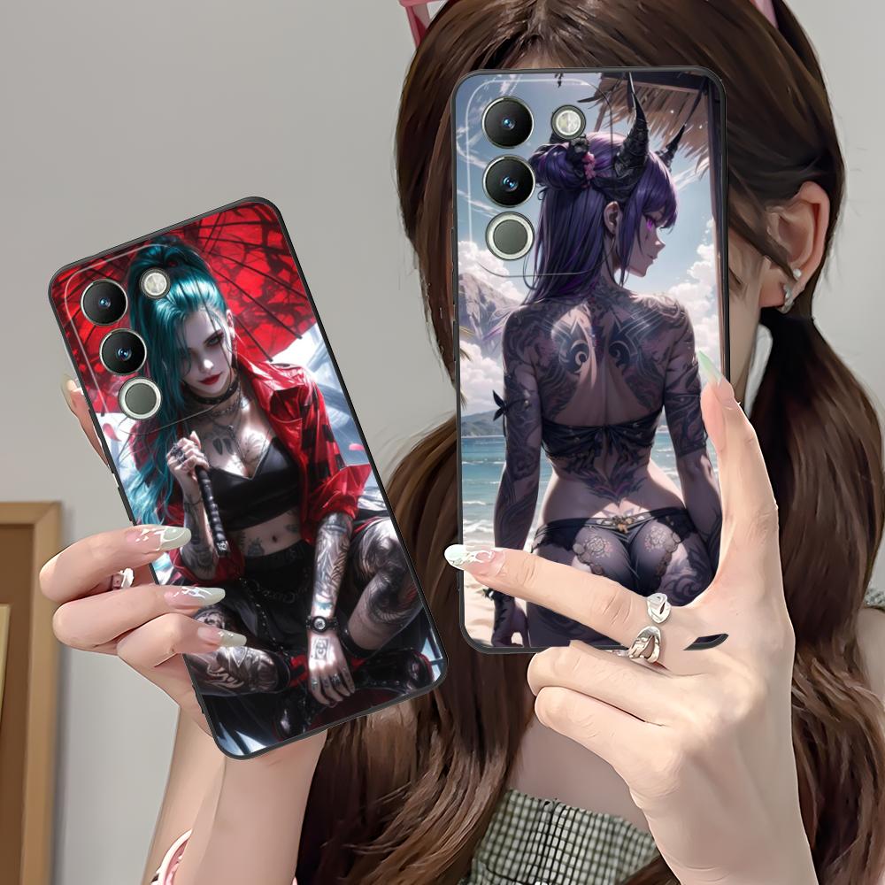 Modne etui na telefon komórkowy z tatuażem dla dziewczyny do VIVO V60 V50 V40 V30 V29 V27 V25 V23 Pro Lite 5G Kolorowy nadruk Pokrowiec Luksusowy