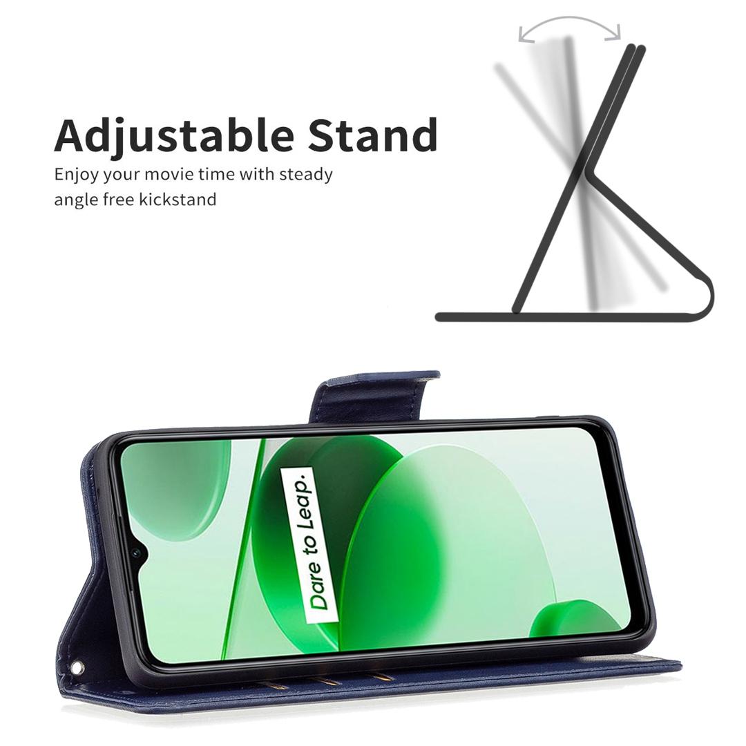 

For Realme C35 Case Smooth Leather Wallet Stand Mobile Phone Cover with Strap Blue