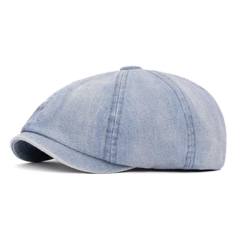 Washed Denim Octagonal Hat Men and Women Literary Beret Retro Painter Hat Versatile British Newsboy Hat