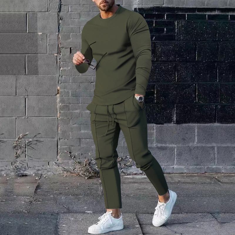 Men's Casual Crew Neck Long Sleeve T-Shirt & Pants Set, Spring 2026