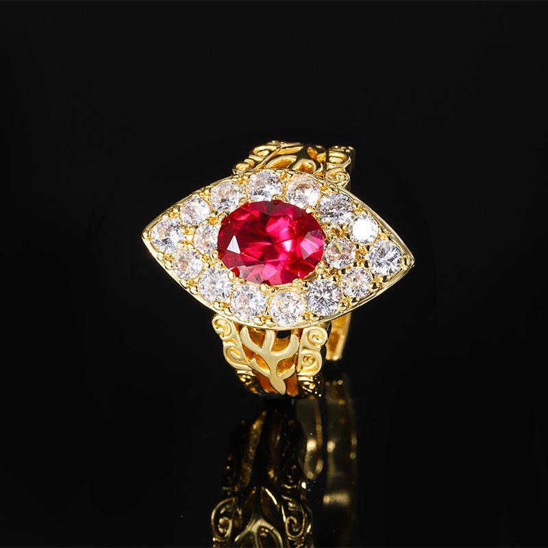 

Ювелирные изделия Медное основание Позолоченное Имитация корунда Огранка «Ледяной цветок» Темперамент Яйцевидное кольцо на палец Женское 7 * 9