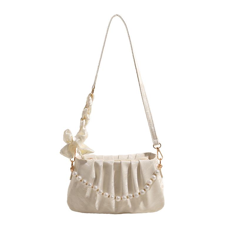 Spring and Summer New Pleated Pearl Chain Bag Bag Women's Fashion Underarm Bag Casual Women's Bag Cloud Bag