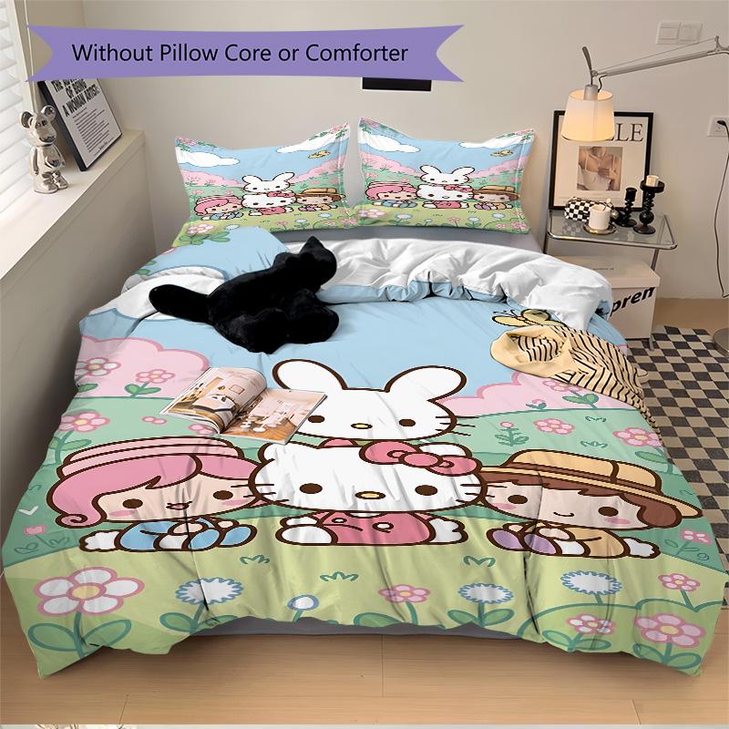 Hello Kitty Garden Print 3Pcs Bedding Setduvet Cover With 2 Bedropillowcase Home Birthday Gift