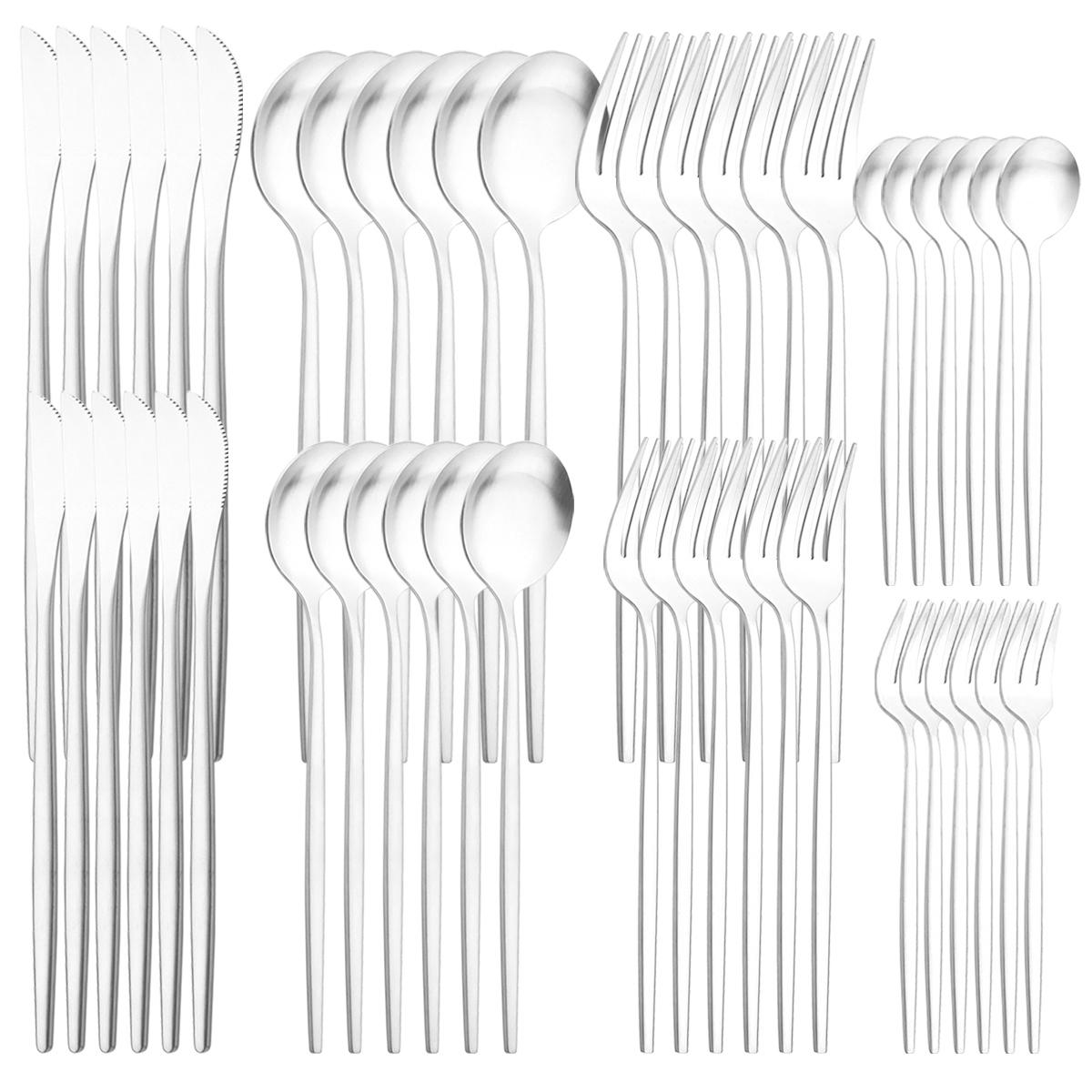 

48 шт./компл., золотой набор столовых приборов, посуда из нержавеющей стали, столовые приборы, десертный нож, вилка, чайная ложка, столовая посуда, кухонное серебро в западном стиле серебряный