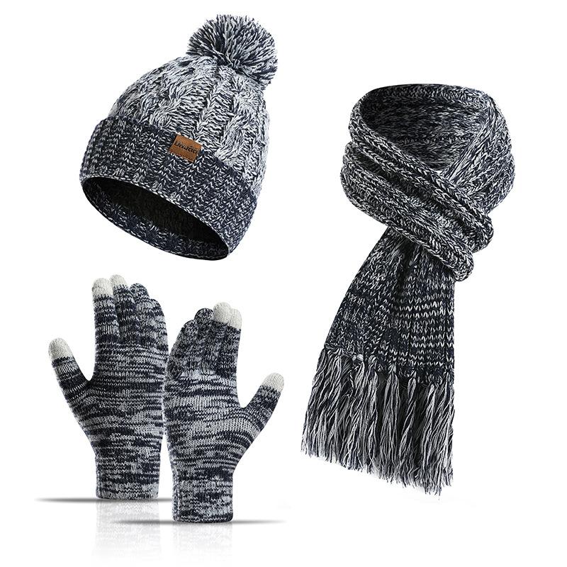 Winter Hat New Style Knitted Wool Colorful Hat Thick Scarf Gloves Three-piece Set