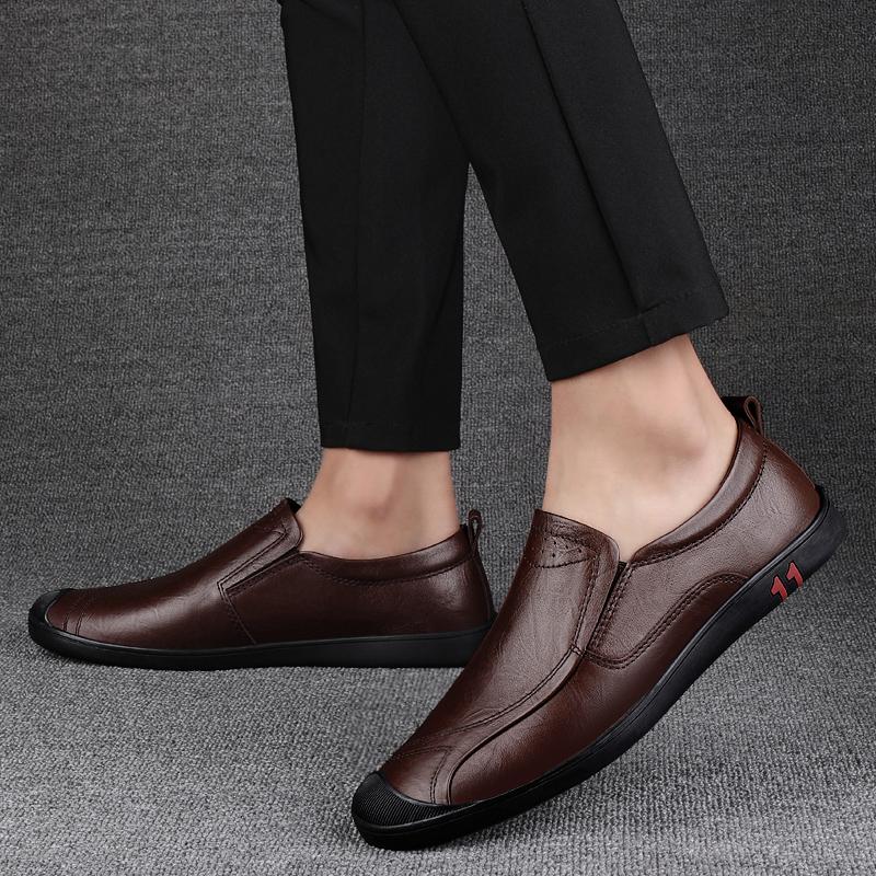 Leather Shoes for Men Casual Male Soft Sole Comfortable Shoes Slip-On Men Driving Shoes