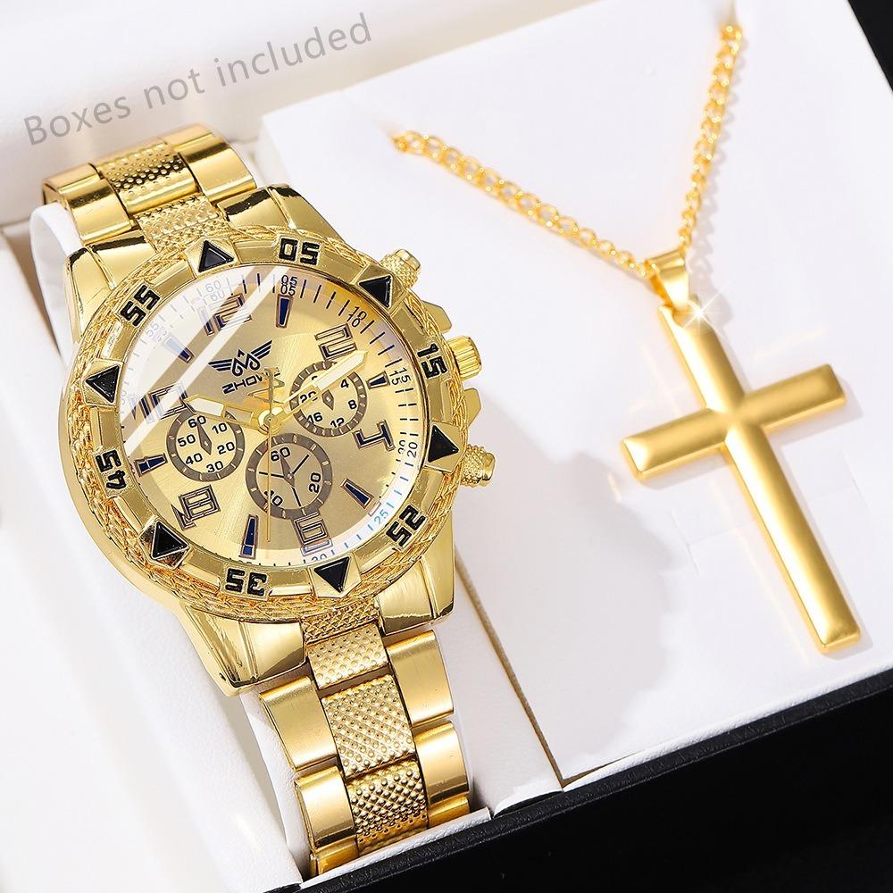 Men's Watch Blu-ray Glass Quartz Watch Classic Watch False Three-eye Digital Alloy Watch