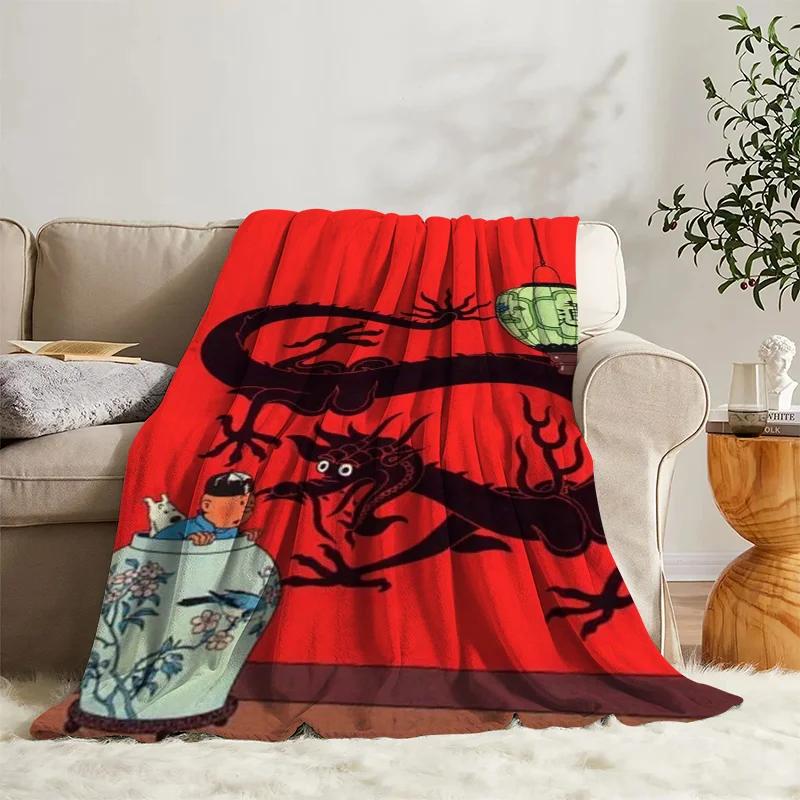 Anime Blanket Tintins Flannel Sofa Camp Nap Bedspread Soft Blanket Fleece Home Textile Birthday Gift Blanket Bedroom Decor