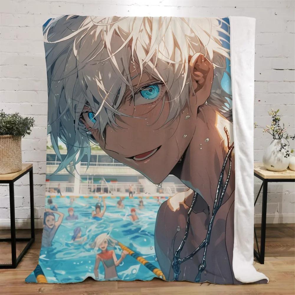 Jujutsu Kaisen-Gojo Satoru Fleecedecke Groß Luxuriöse Decken und Überwürfe Strandtuch Bettüberwurf Mikrofaser Bettwäsche Flauschig Kariert