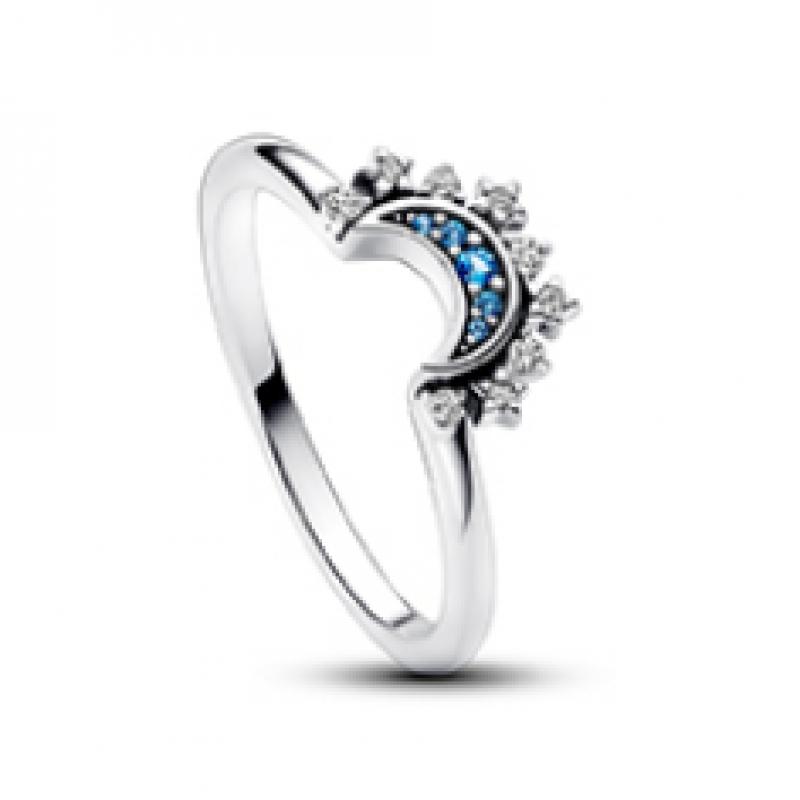 Pandora Celestial Blue Sparkling Moon Ring 192675c01
