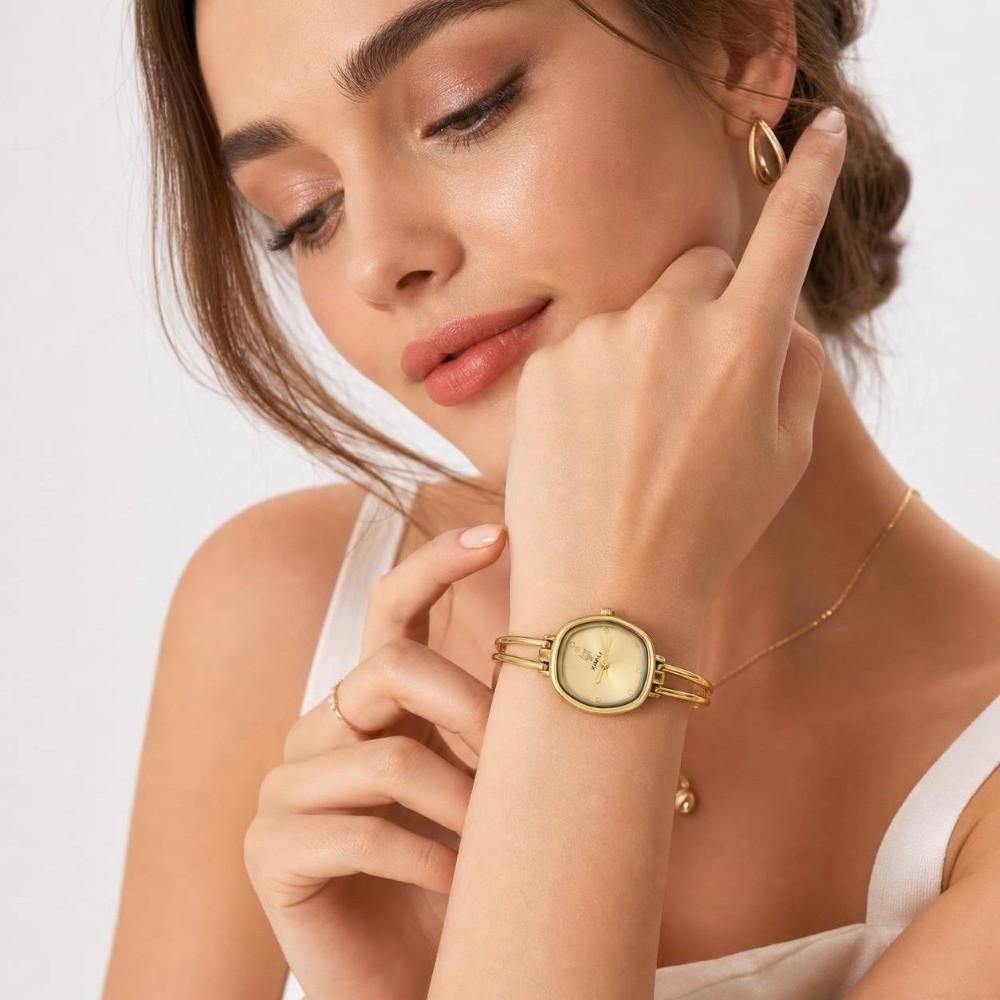 Solid Color Dial Minimalist Watch for Women Ultra-thin Curved Strap Bracelet Wristwatch