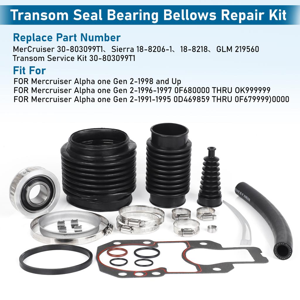 30-803099T1 For MerCruiser Alpha 1 Gen 2 1991-2002 Sequence Range 0D469859 And Above Black Transom Sealed Bellows Kit 18-8218
