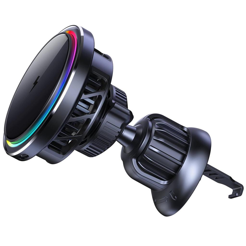 Senfan QI2 15W Magnetic Wireless Car Charger with LED Ambient Light Holder for Apple Devices.