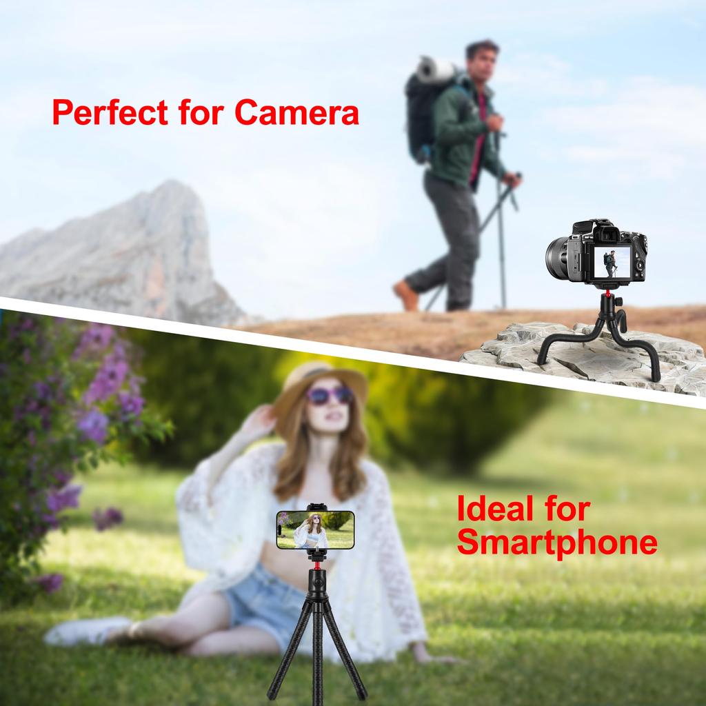 Zeadio Flexible Camera Tripod with Ball Head Cold Shoe Portable Selfie Stick Handle Grip for Vlogging and Travel with Sports Cameras and 360° & Mount,