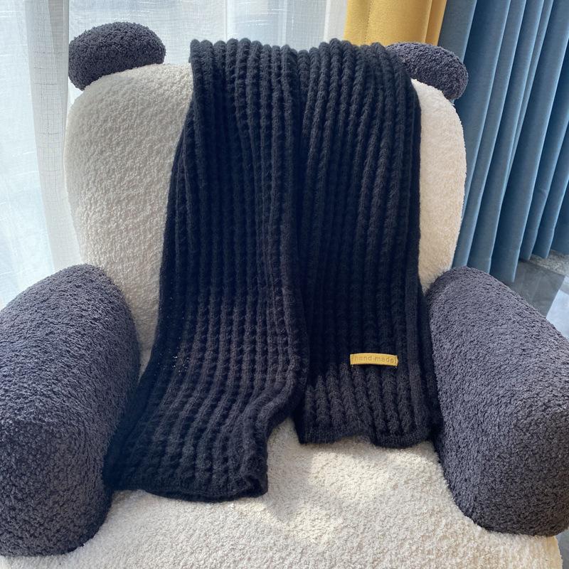 New solid color handmade gift Christmas scarf women's winter thickened versatile knitted wool scarf men