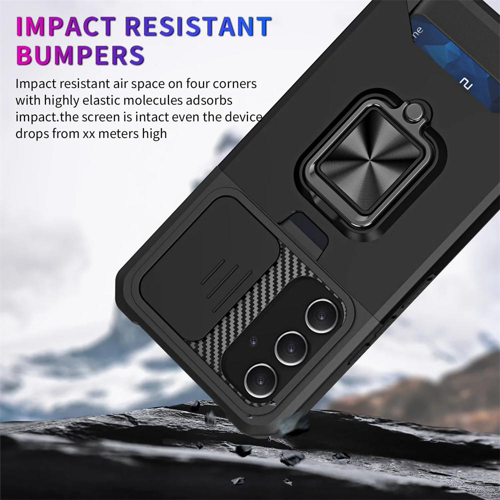 Samsung Galaxy A03 A04 A06 A54 A32 A52 A53 A25 A35 Card Holder case Ring Stand Rotating Slide Camera Lens Military Armor Case