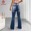 Marca Popular de Ropa para Mujer Jeans Ajustados Micro Bolsillos Lavado Oscuro Bordado Taladrado