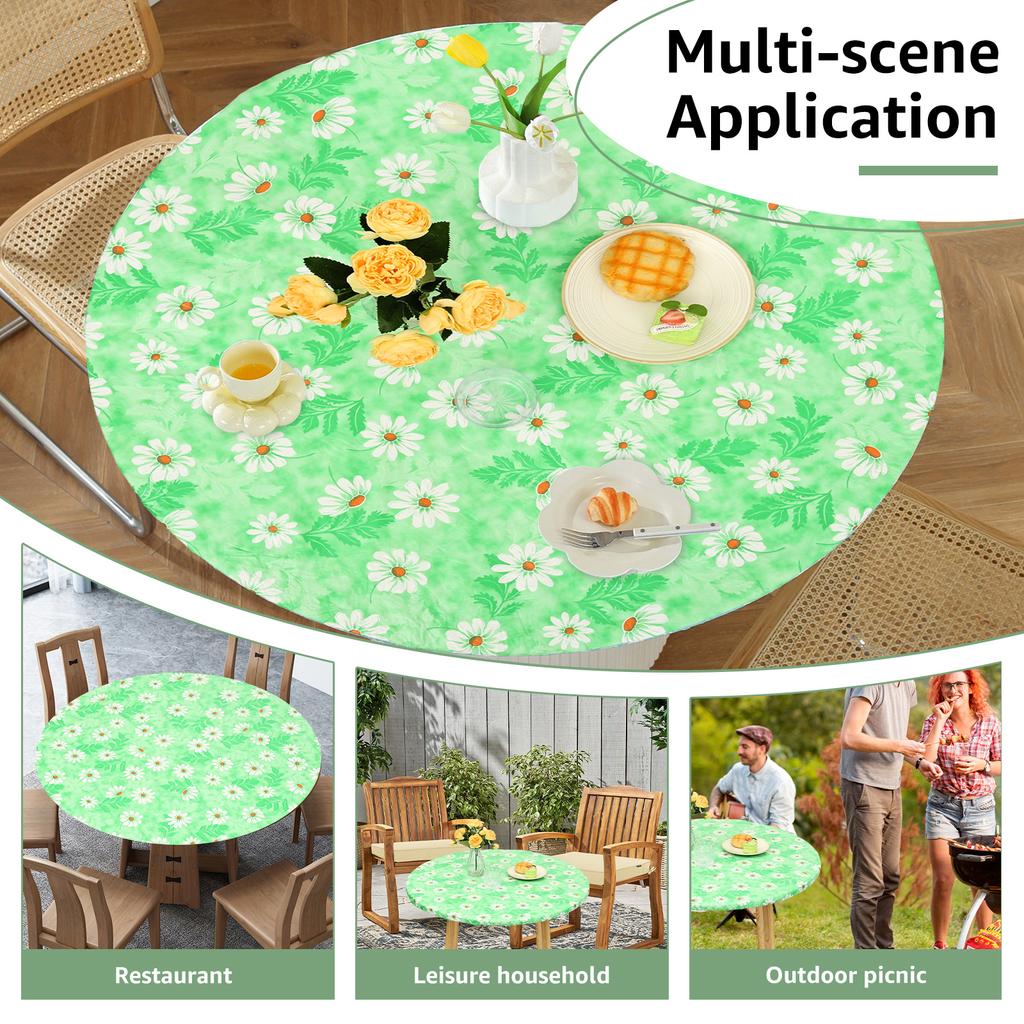 Elastic Round Table Cover PVC Waterproof Oil Proof Round Tablecloth Home Desktop Decoration Dining Table Cover for 110-140cm