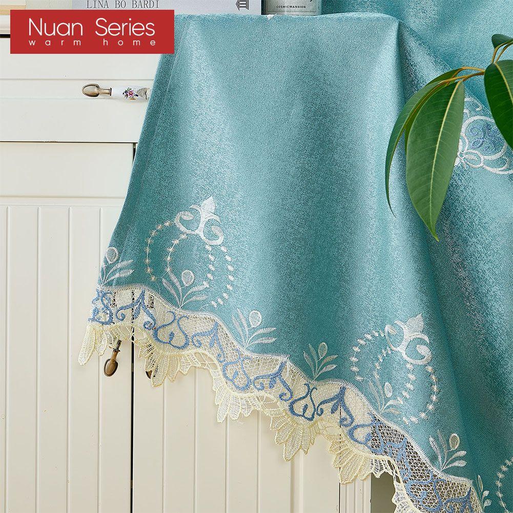 1PC Exotic Luxury Semi Blackout Blue Embroidered Blackout Curtains for Living Room Bedroom Home Decor Nuan Series