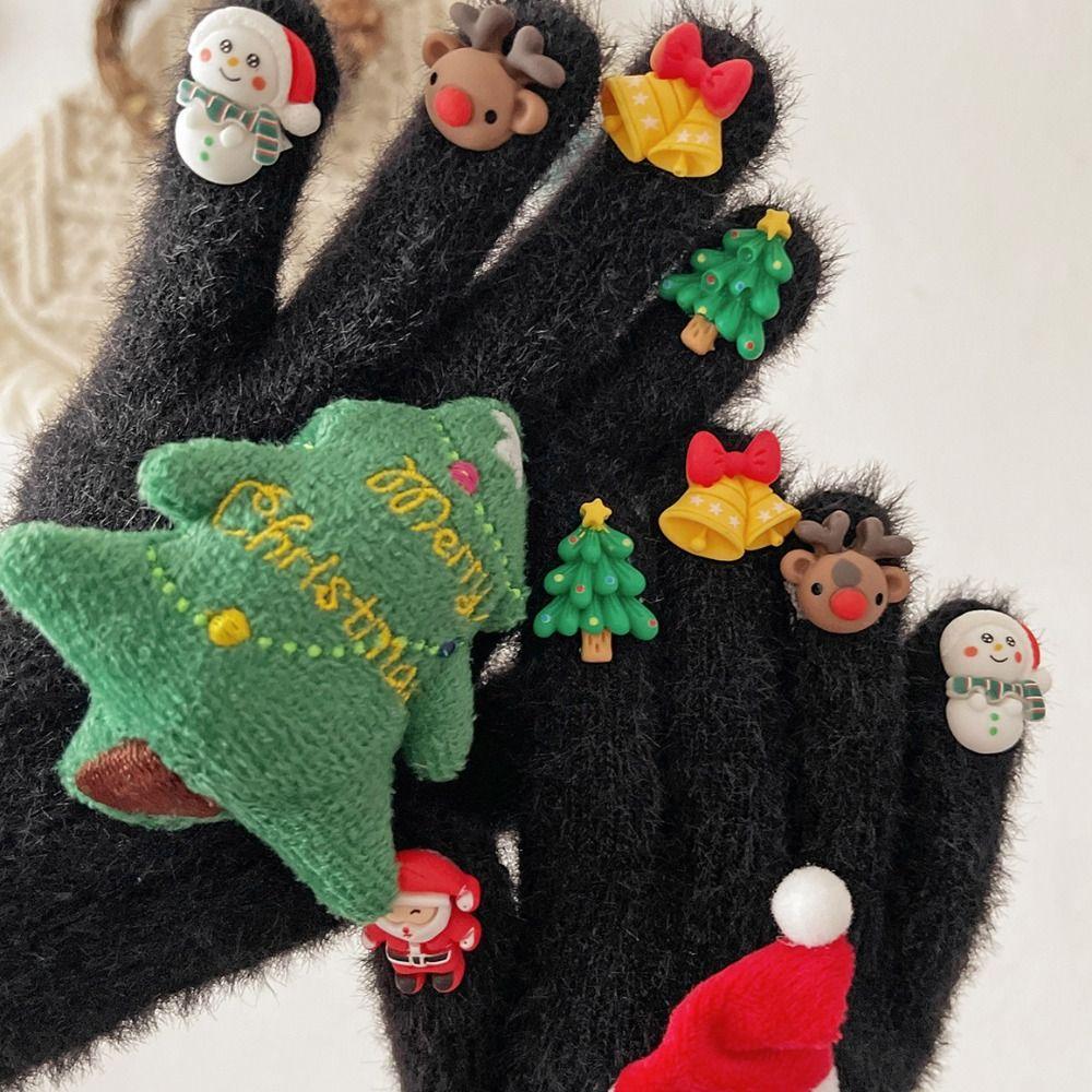Knitted Xmas Winter Gloves Cartoon Five Finger Gloves Handwear Plush Gloves  New Year