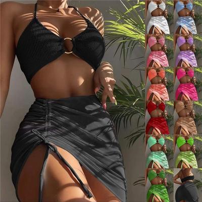 Damen Sexy Mehrfarbiger Bikini Badeanzug Mit Rock Trendiger Europäischer Stil Stilvolle Bademode Für Strand Pool Sommer