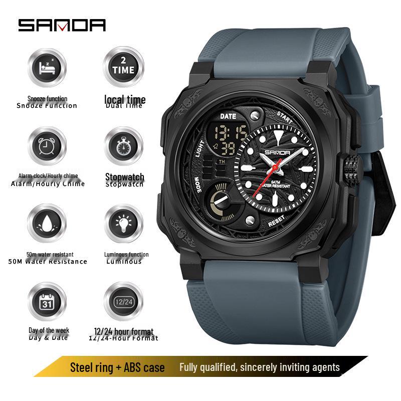 Sanda Men s Multifunctional Waterproof Electronic Watch with Big Dial and Snooze Alarm