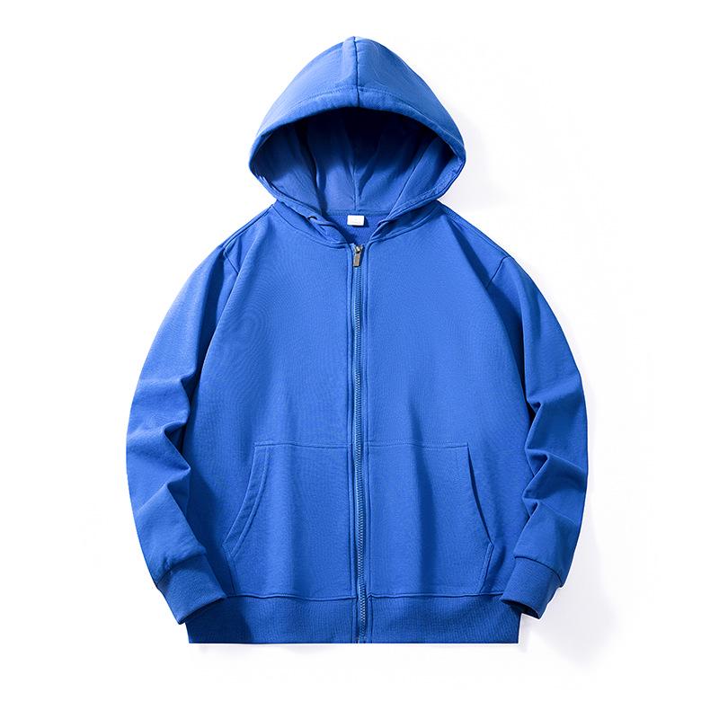 Unisexový kardigan s kapucí a dlouhým rukávem na zip s potiskem loga - Jednobarevný pracovní styl na jaro a podzim