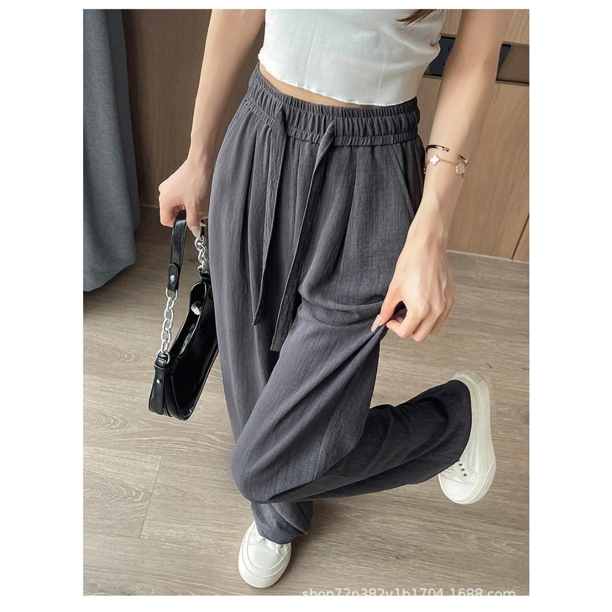 

Женские элегантные брюки свободного кроя с принтом тай-дай, эластичной резинкой на талии и кулиской - Легкие брюки с геометрическим узором, Свободные брюки 2XL темно-серого