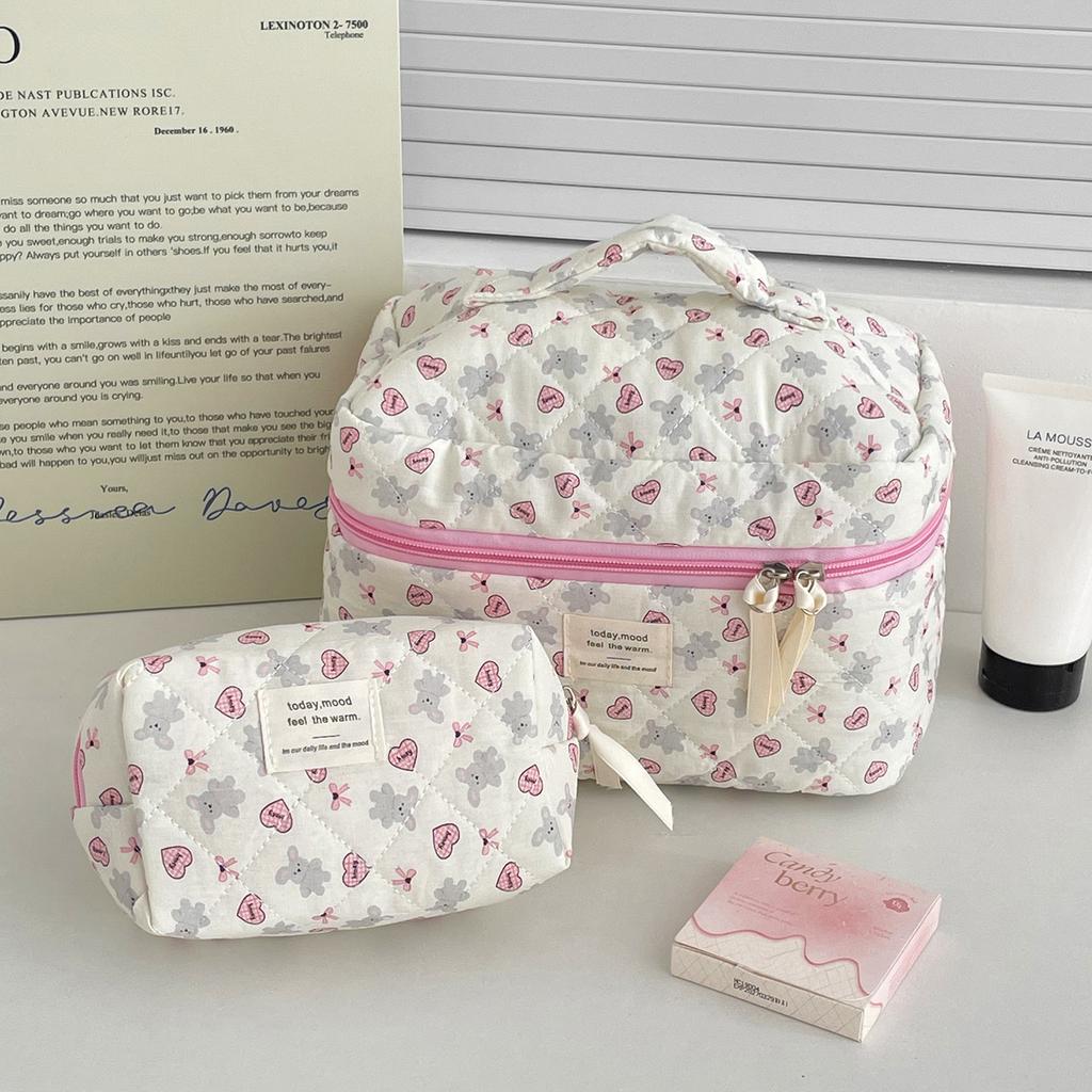Cartoon Rabbit College Girls Cosmetic Bags Sweet Love Heart Women's Travel Storage Bag Portable Female Makeup Case Handbags