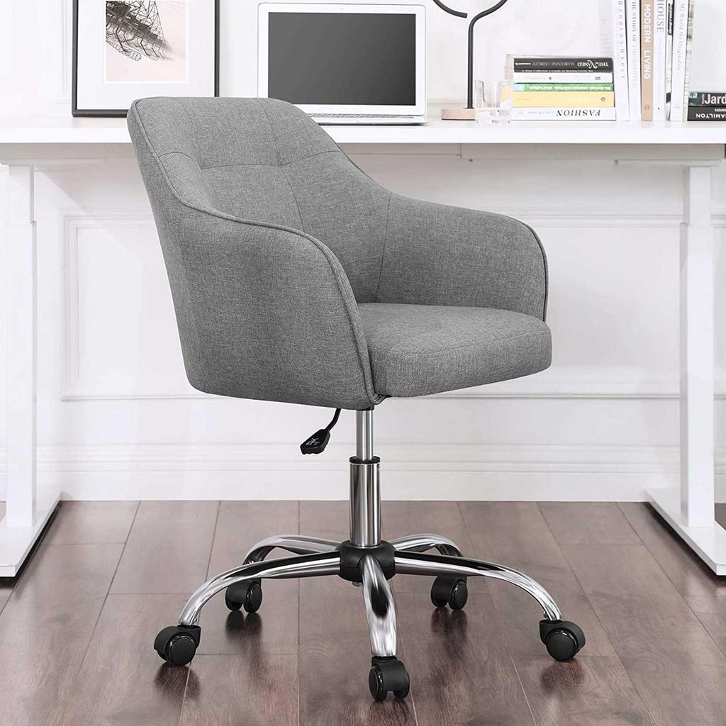 SONGMICS Office Chair, Comfortable Desk Chair, Height-Adjustable Computer Chair, Holds up to 120 kg, Steel Frame, Imitation Linen, Breathable