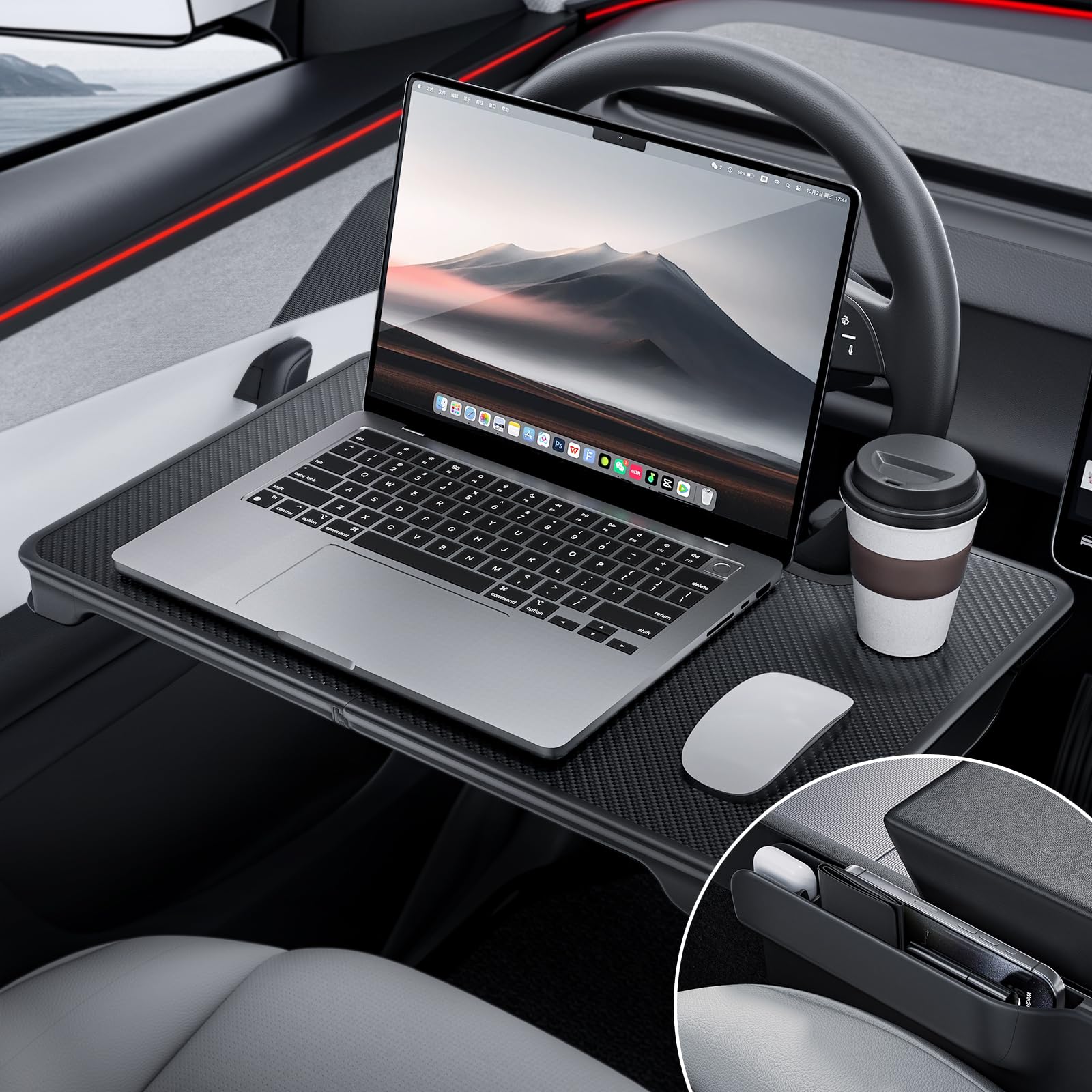 

YONZEE Foldable Car Steering Wheel with Car Gap Cushion and Storage Carbon Seat Gap Organizer for and Universal Fit for Most Car Black 2-in-1 чёрный