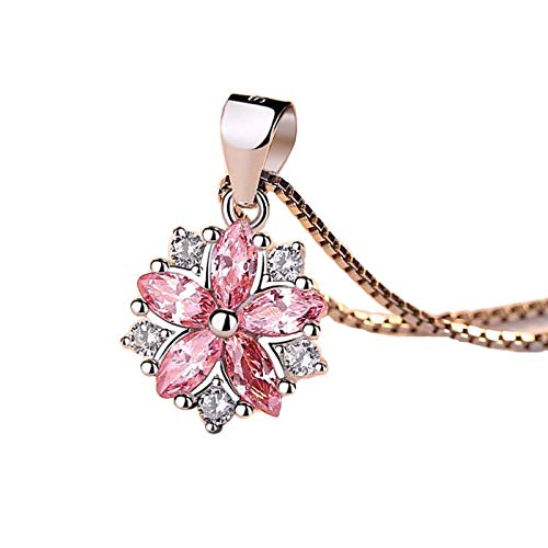

Gulamu Jewelry Sakura Necklace, Hypoallergenic, Spring Gift for Girlfriend or Wife, Luxurious 925 Sterling Silver, Pink